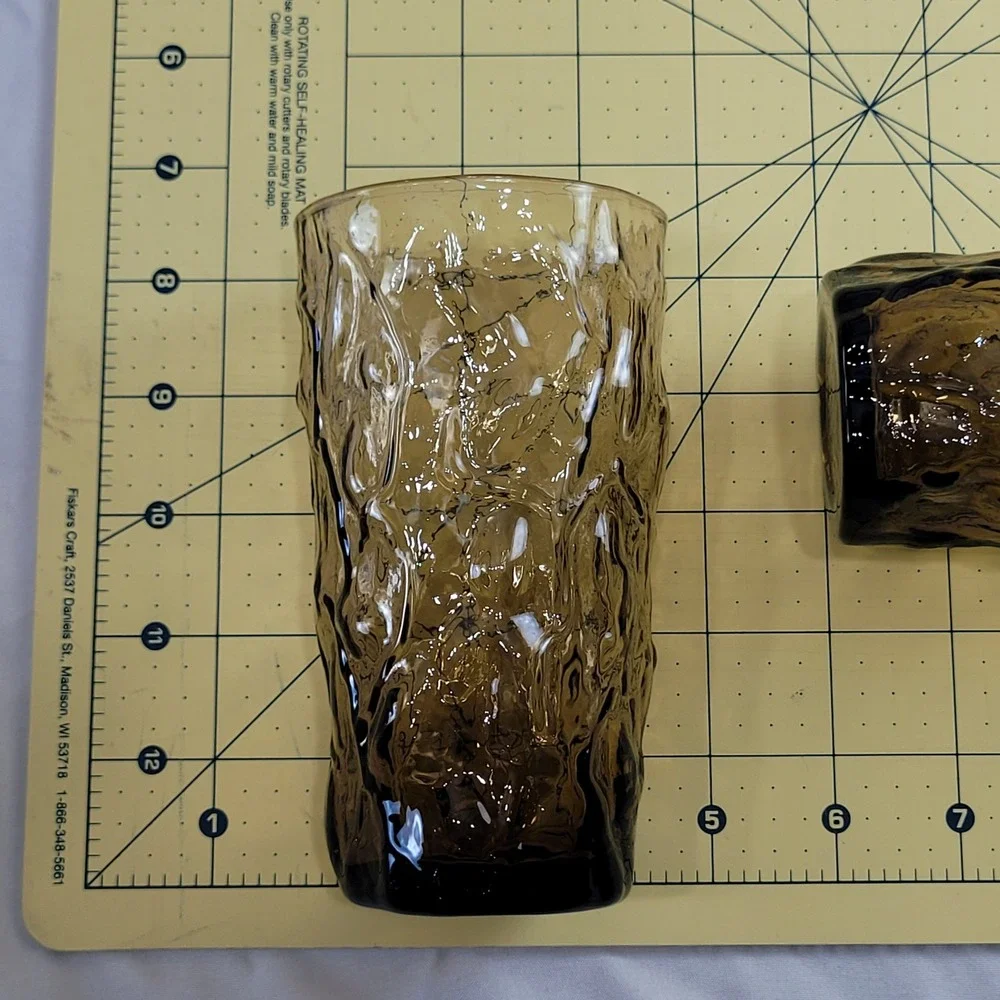 2 Libbey Bark Textured Driftwood Water Glass Tumblers Cup Brown Amber MCM
